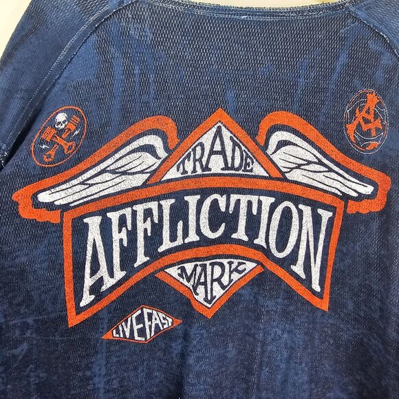 Affliction Mens Y2K Reversible Thermal Shirt Sz XXXL Waffle Knit Skull Bikercore - Picture 5 of 12
